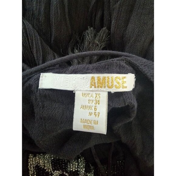 Amuse Society Beaded Tassel Tank Mini Dress boho Black‎ Babydoll - Picture 6 of 6